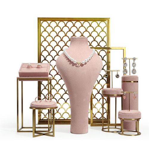 Pink velvet jewelry display