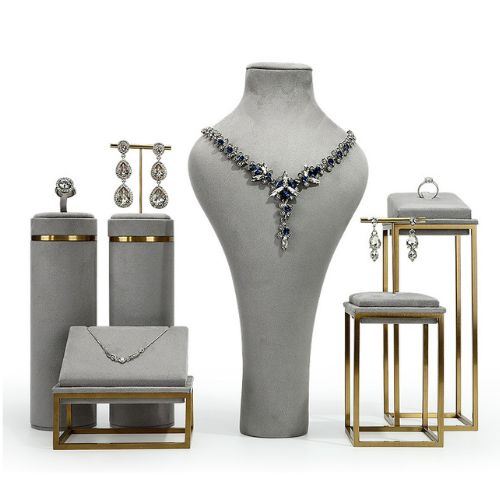 gray velvet jewelry display